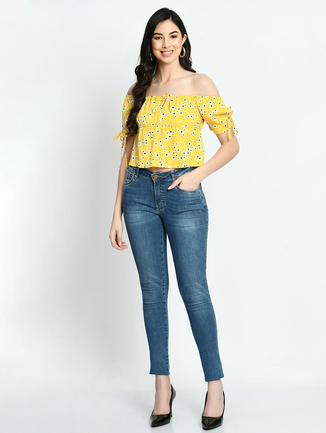 women floral print off shoulder crop top - 22028371 - Standard Image - 3