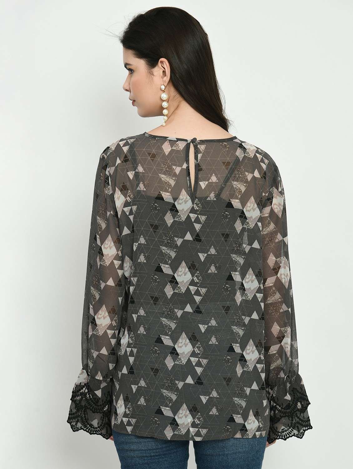 women printed bell sleeve a-line top - 22028372 -  Standard Image - 3