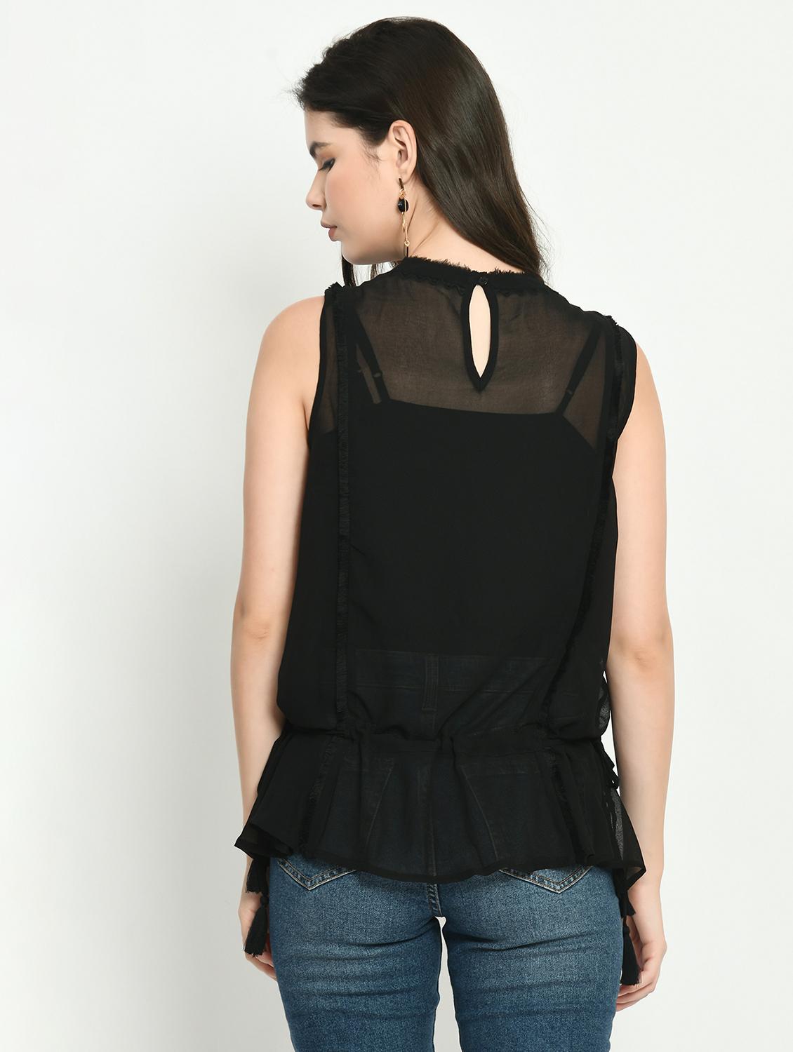 women black solid sleeveless peplum top - 22028374 - Standard Image - 3