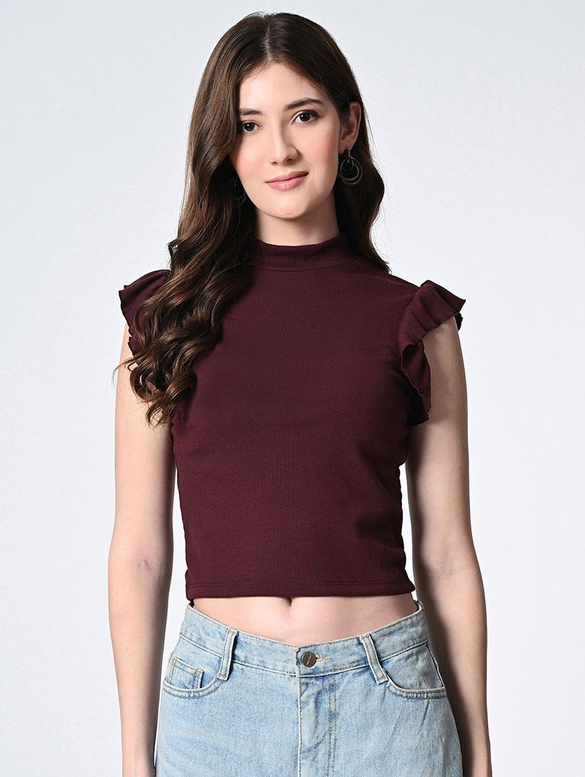 women solid sleeveless crop top