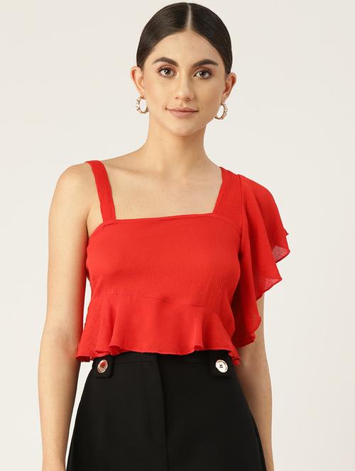 women solid asymmetric neck crop top - 22028404 - Standard Image - 0