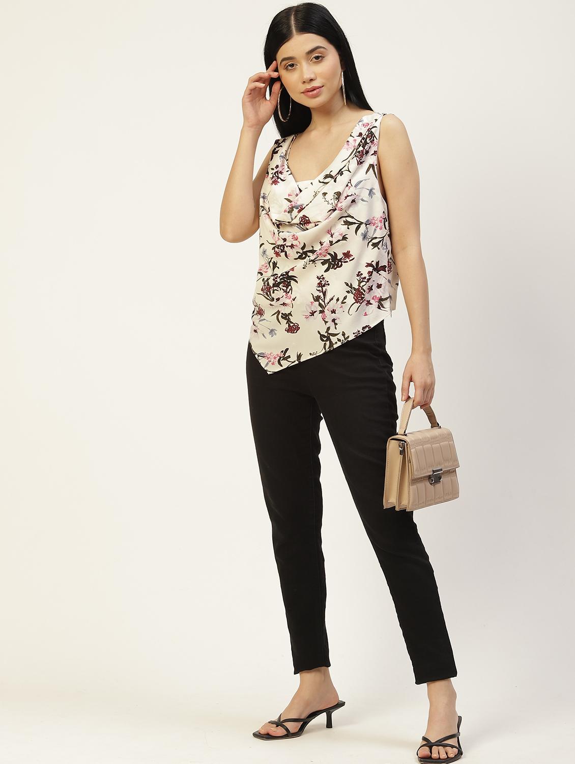 women floral print sleeveless cowl neck asymmetric op - 22028411 - Standard Image - 3