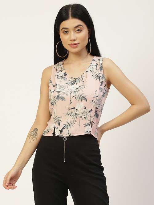 women floral print sleeveless crop top - 22028412 -  Standard Image - 0