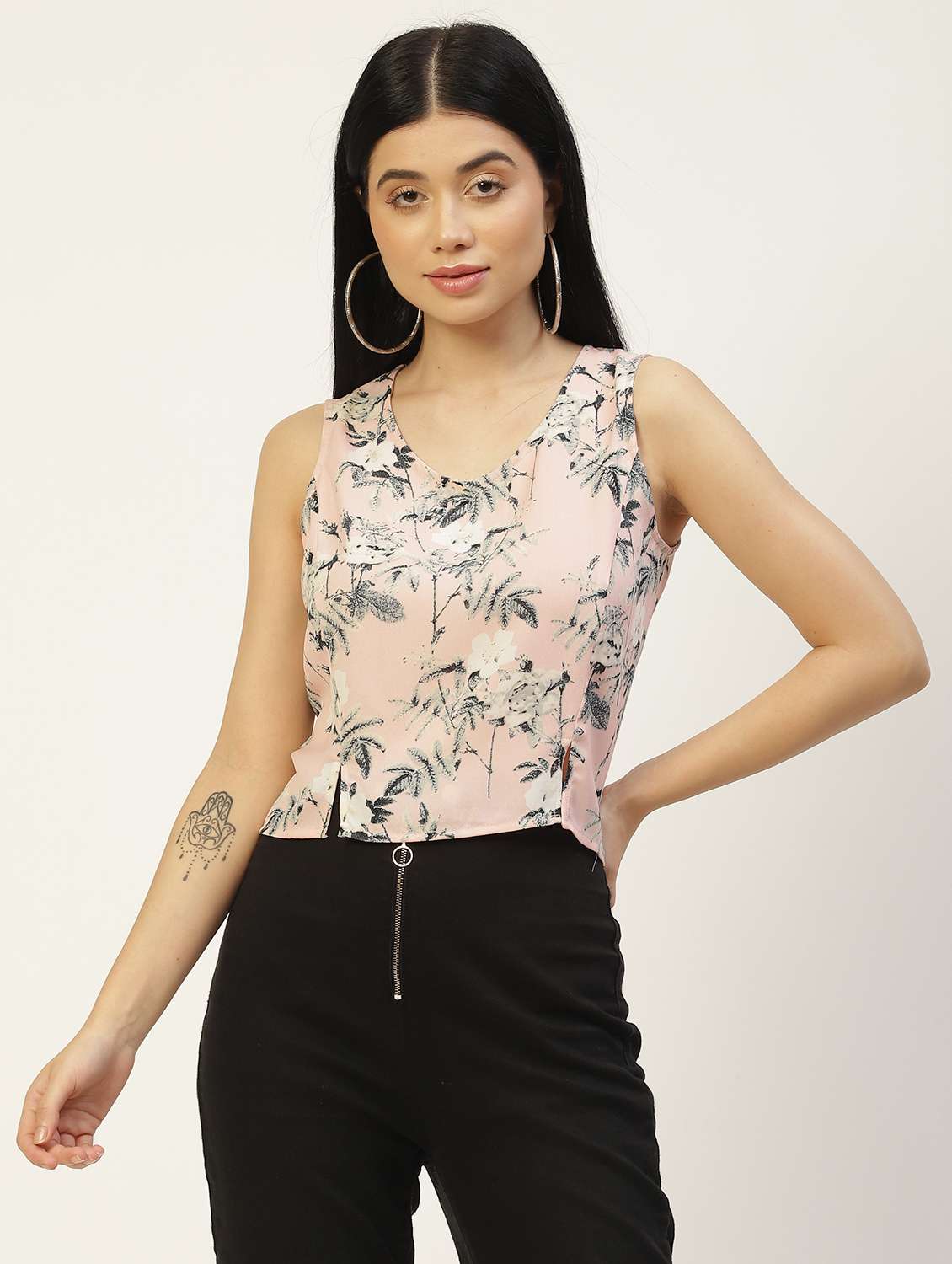 women floral print sleeveless crop top