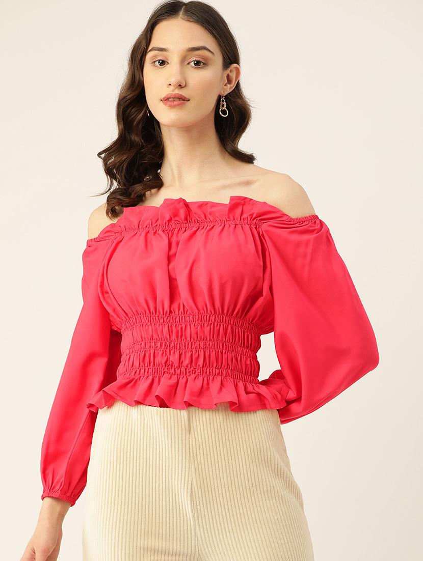 women solid off shoulder long sleeve top