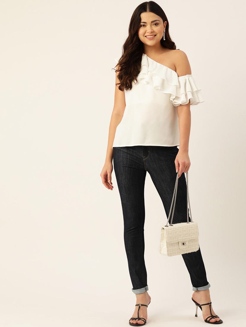 women white solid single shoulder top - 22028416 - Standard Image - 3