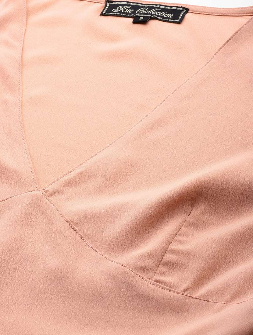 women peach solid puff sleeve peplum top - 22028420 - Standard Image - 3