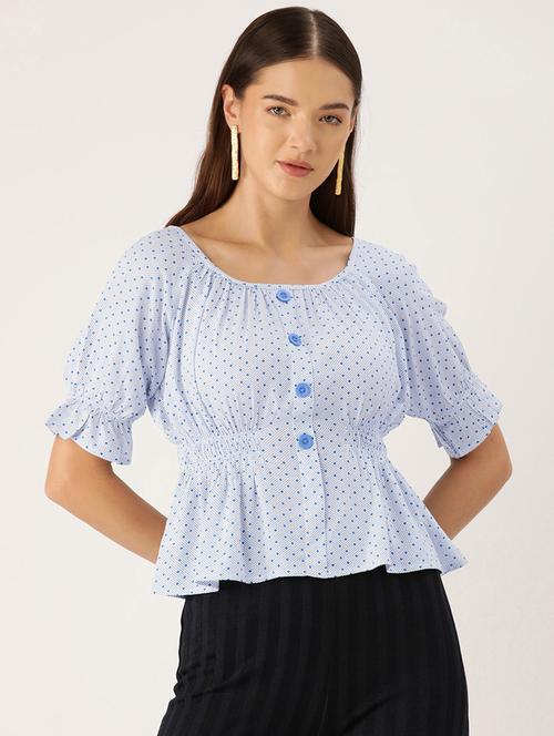 women polka doted puff sleeve peplum top - 22028426 -  Standard Image - 0