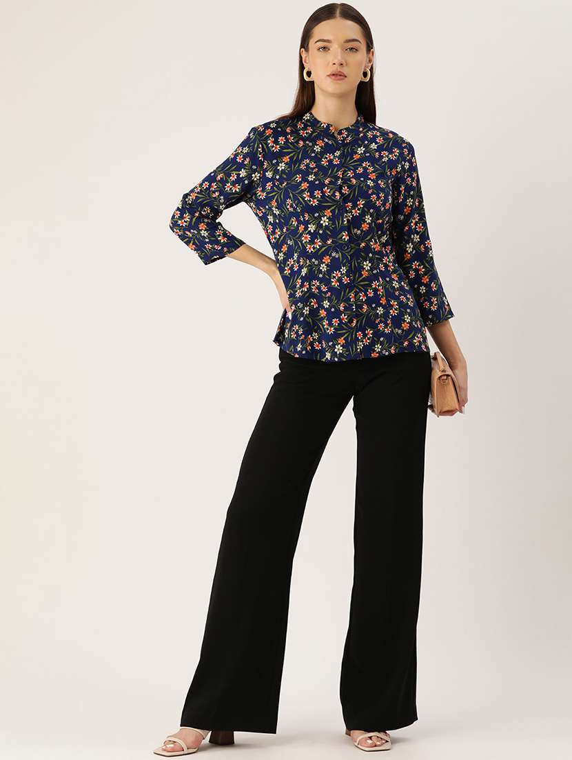 women navy blue florl print straight top - 22028430 - Standard Image - 3