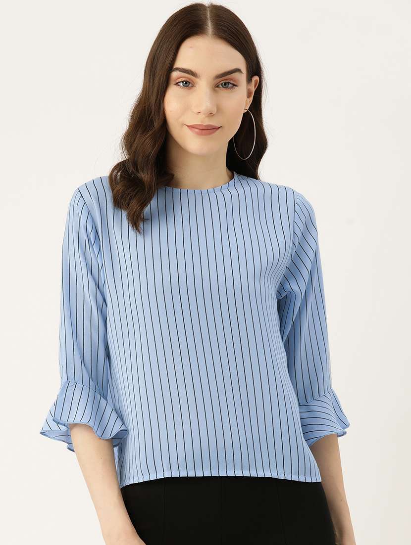 women light blue striped bell sleeve regular top - 22028431 - Zoom Image - 0
