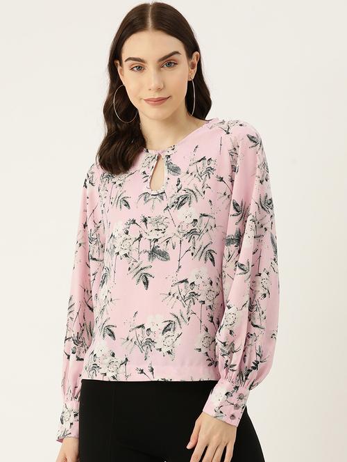 women pink floral print puff sleeve regular top - 22028432 - Standard Image - 0
