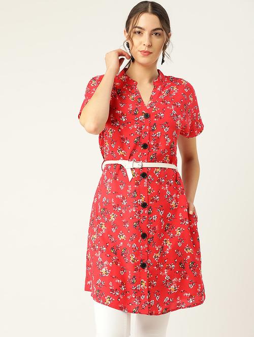 women floral print mandarin collar shirt tunic - 22028441 - Standard Image - 0