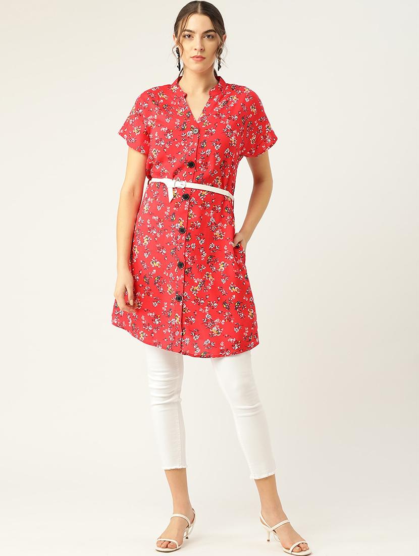 women floral print mandarin collar shirt tunic - 22028441 - Standard Image - 3