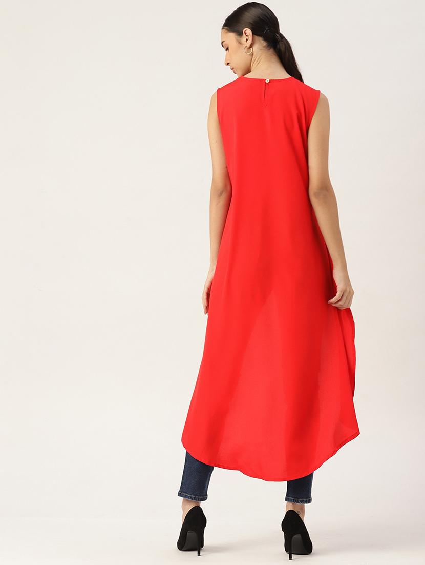 women red solid sleeveless high low top - 22028444 - Standard Image - 3