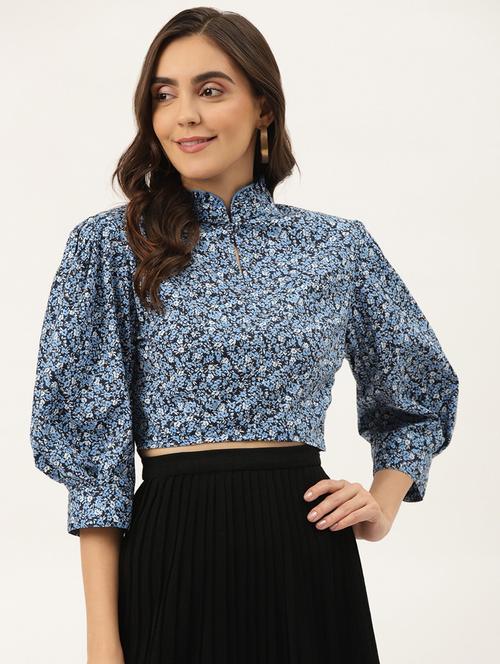 women floral print puff sleeve blouson top - 22028460 - Standard Image - 0