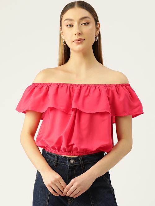 women solid off shoulder crop top - 22028468 -  Standard Image - 0