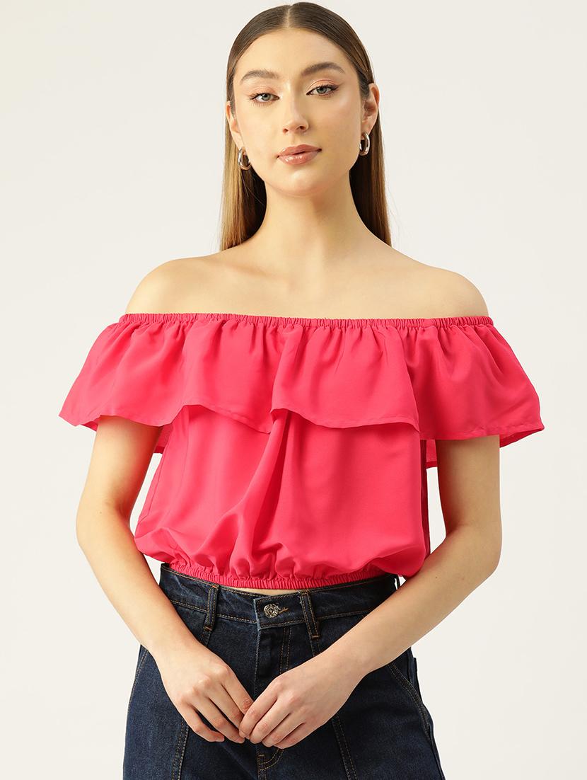women solid off shoulder crop top - 22028468 -  Zoom Image - 0