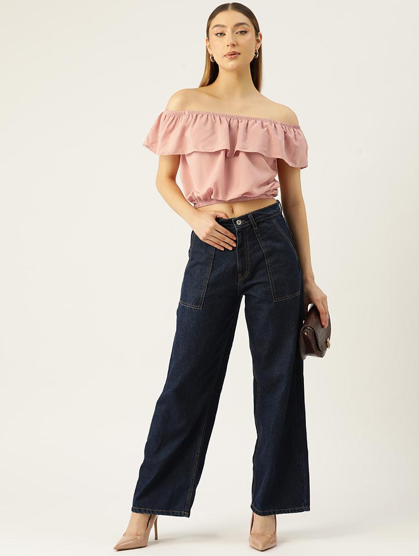 women solid off shoulder crop top - 22028469 - Standard Image - 3