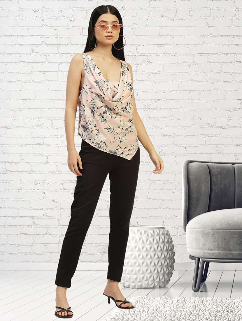 women floral print cowl neck asymmetric top - 22028477 - Standard Image - 3
