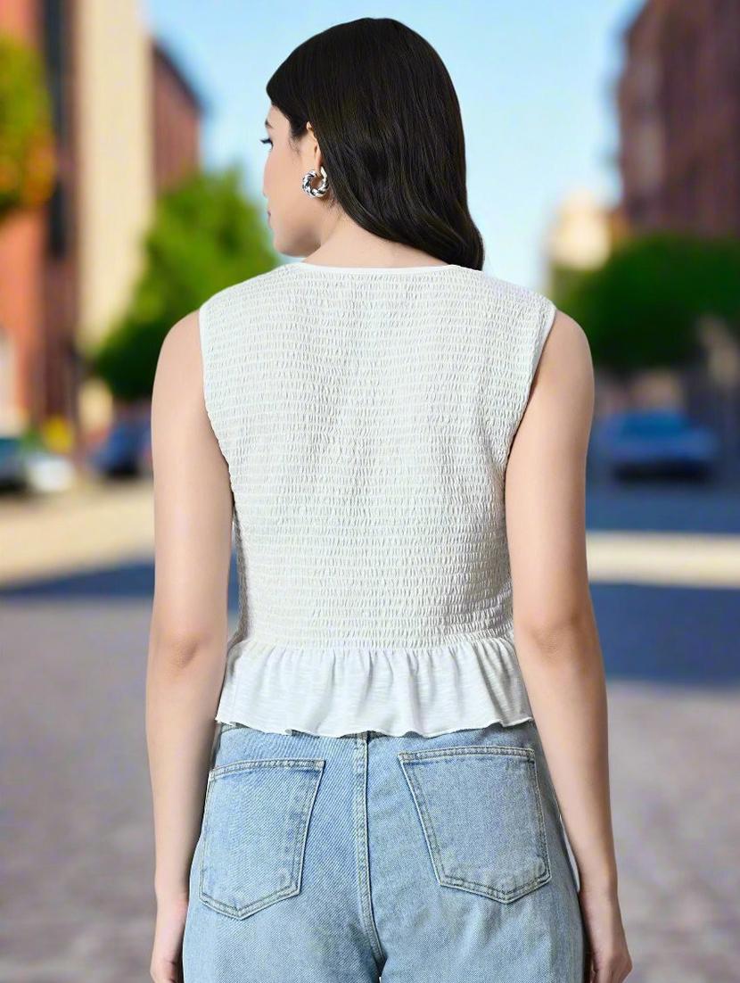women solid sleeveless smocked tiered top - 22028479 - Standard Image - 3