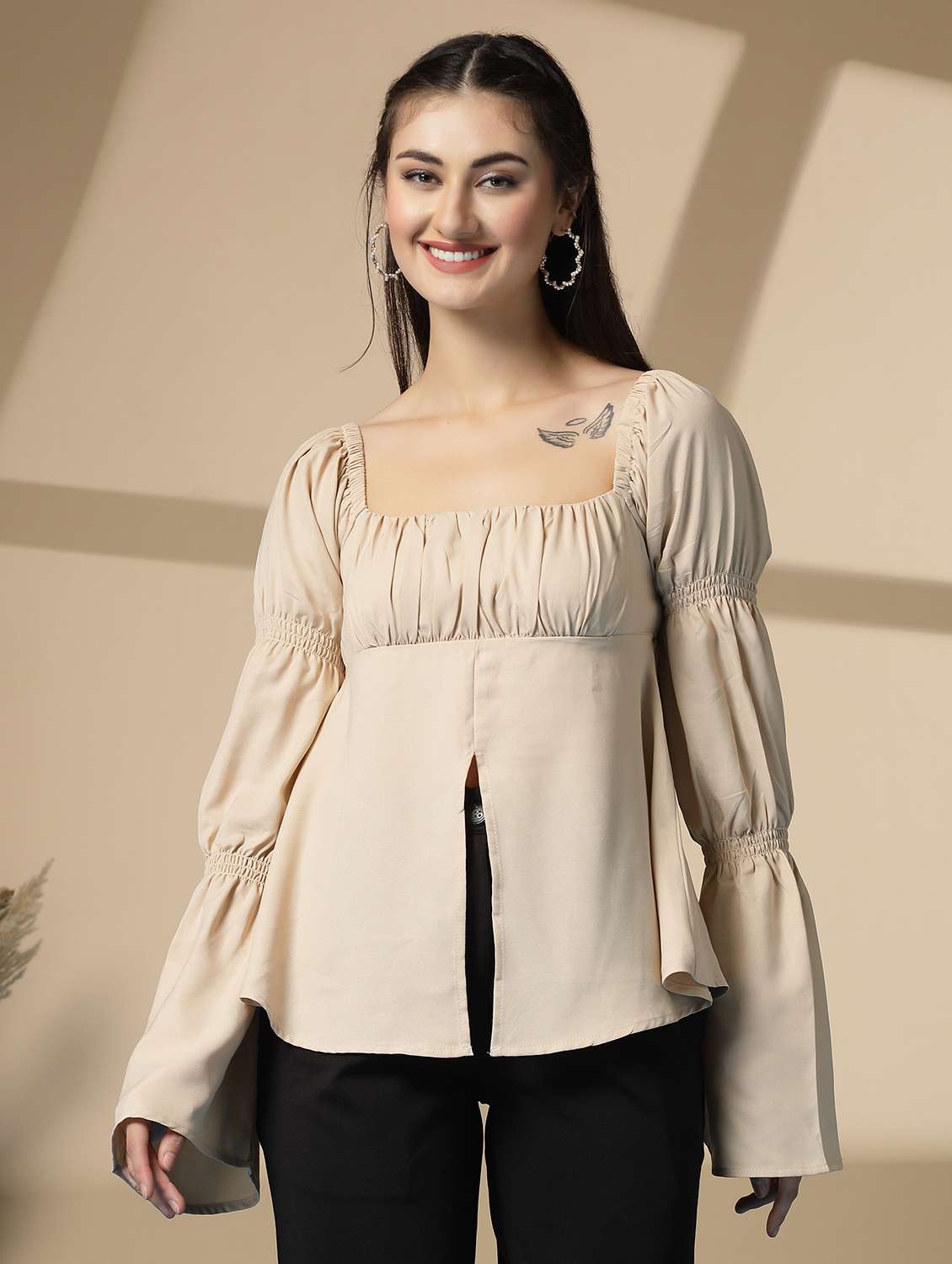 women solid bell sleeve a-line top - 22028480 - Zoom Image - 0