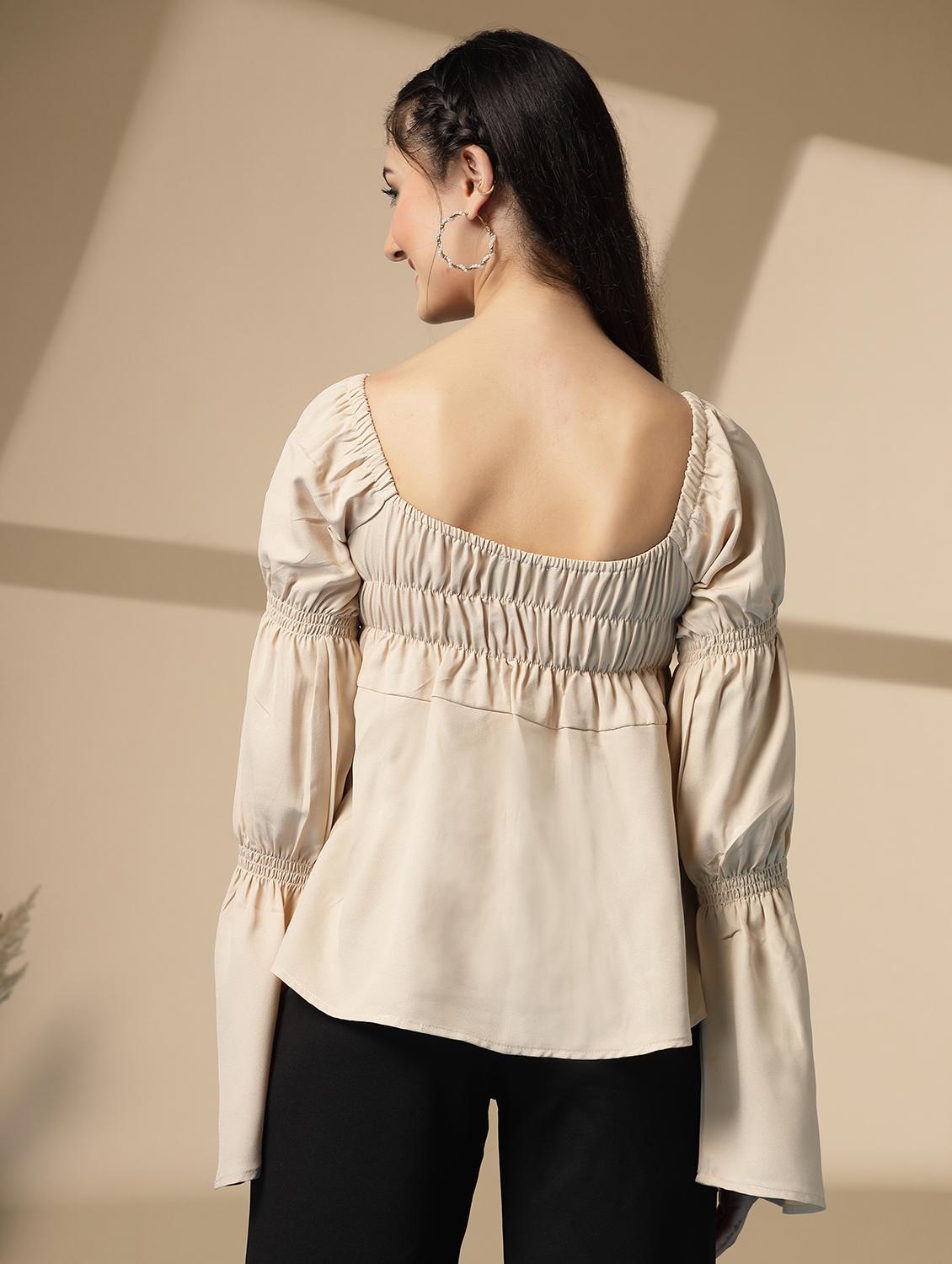 women solid bell sleeve a-line top - 22028480 - Standard Image - 3