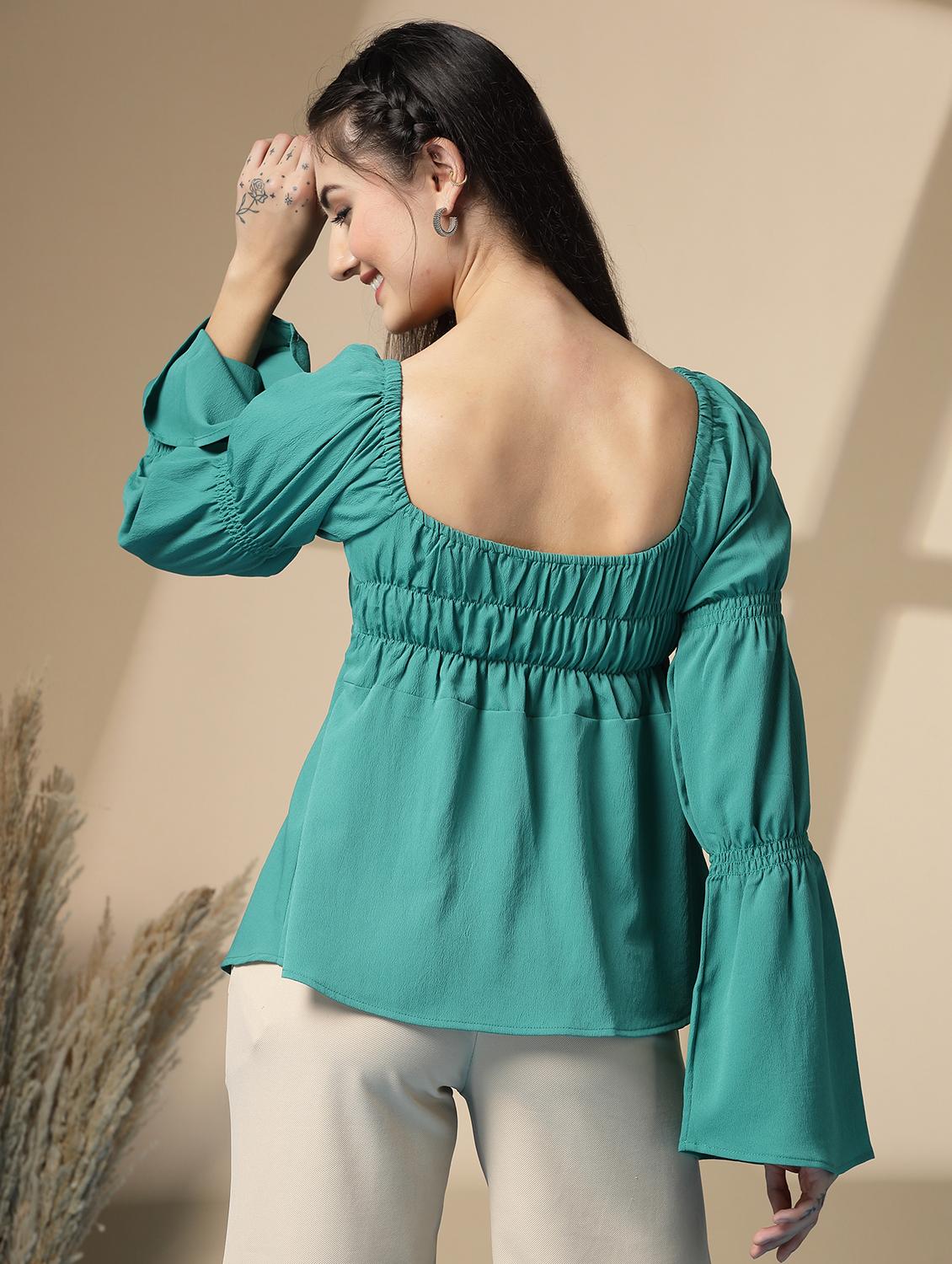 women solid bell sleeve a-line top - 22028481 - Standard Image - 3
