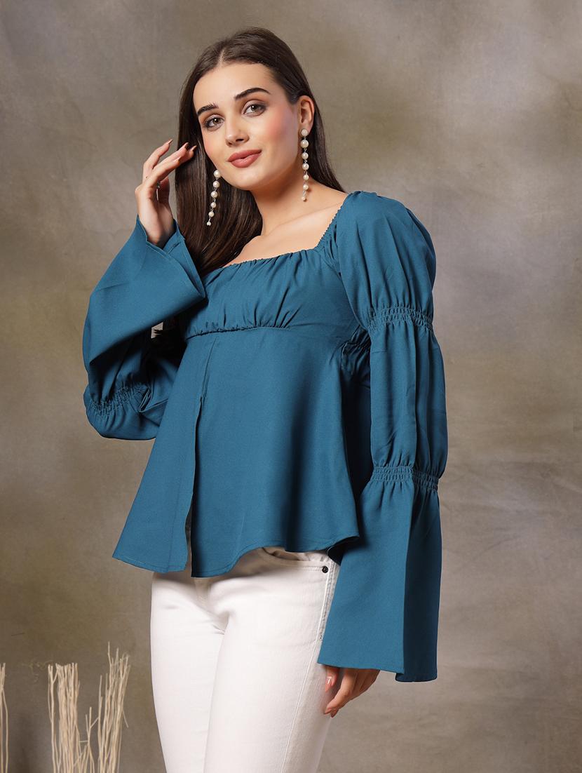 women solid bell sleeve a-line top - 22028482 - Standard Image - 3