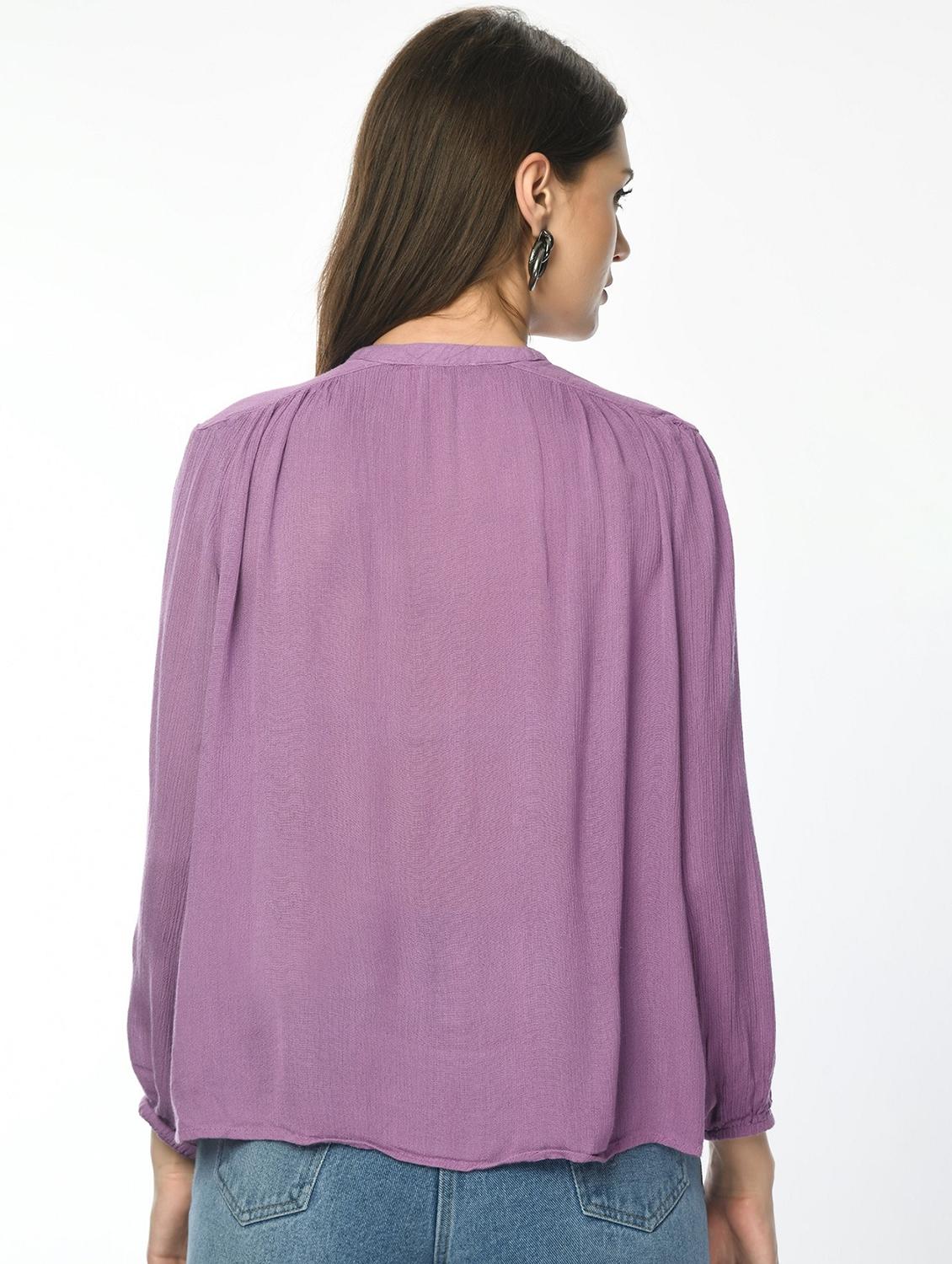 women solid long sleeve mandarin collar shirt - 22028504 - Standard Image - 3