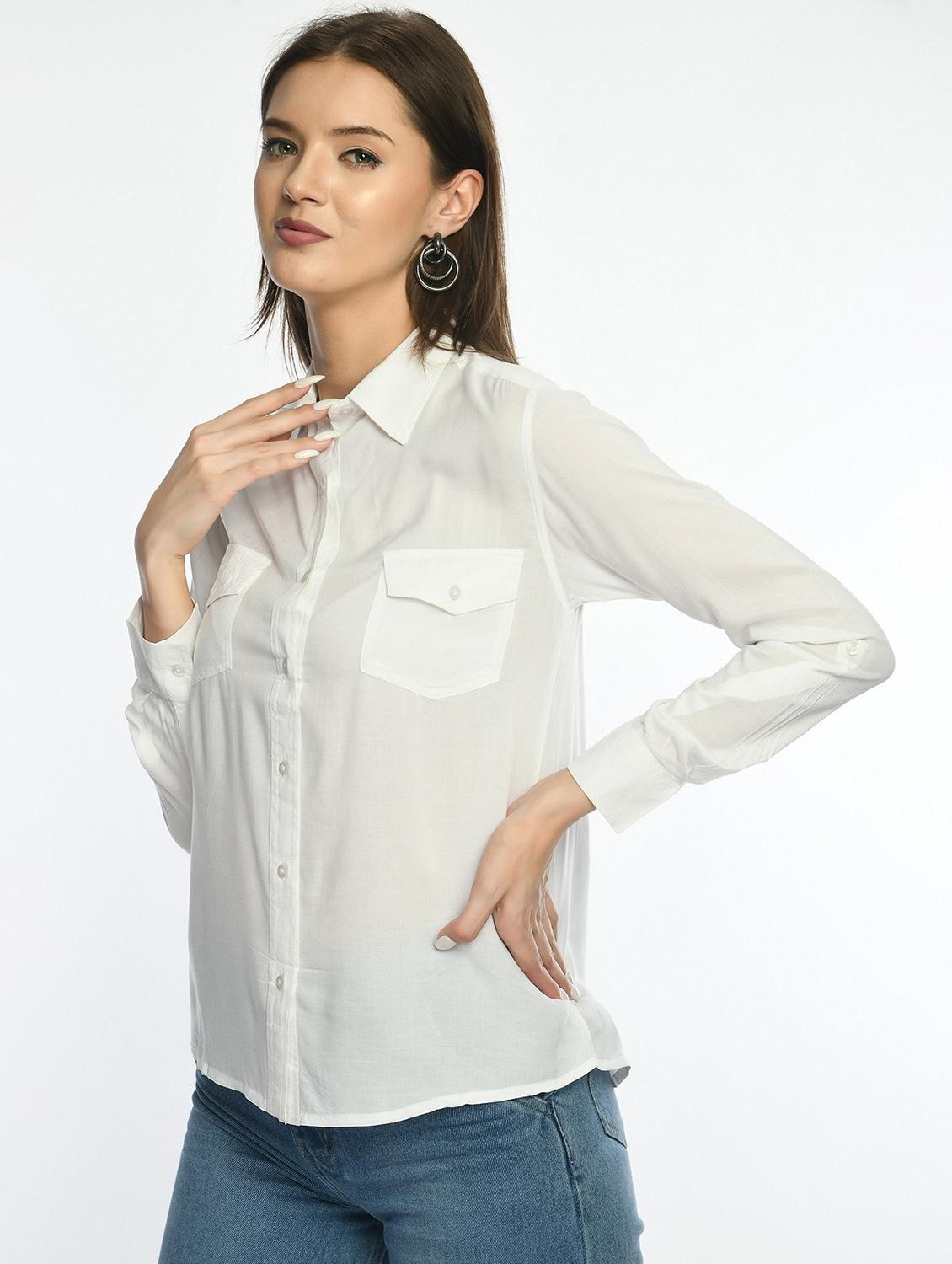 women white solid collared regular shirt - 22028505 - Standard Image - 3
