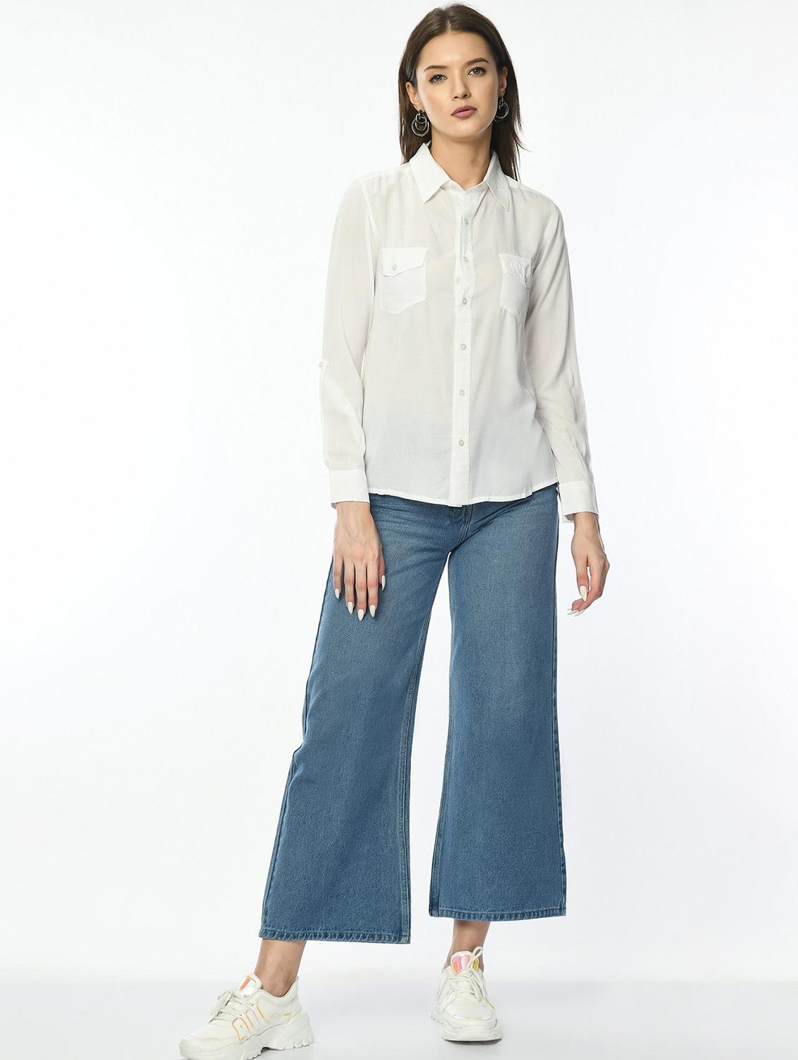 women white solid collared regular shirt - 22028505 - Standard Image - 5