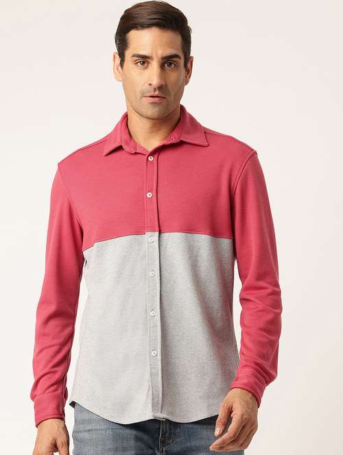 men color block long sleeve regular fit casual shirt - 22028517 -  Standard Image - 0