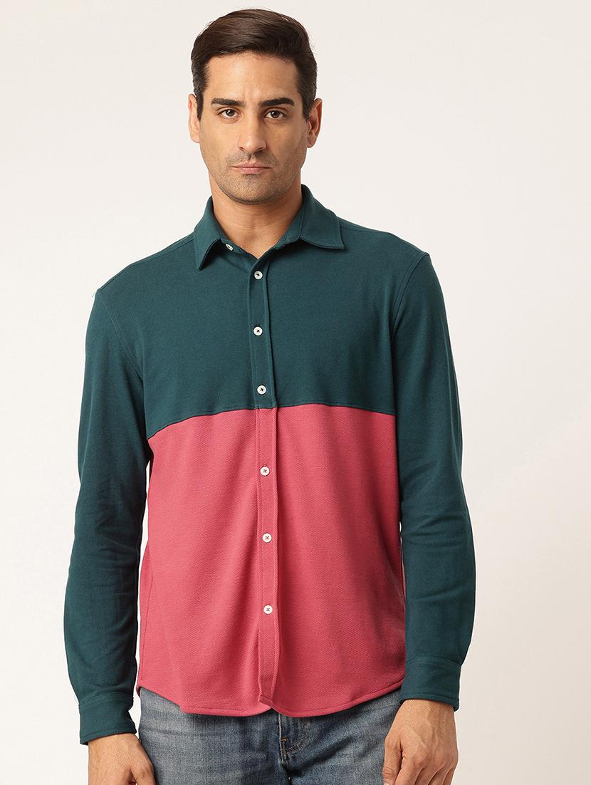men color block long sleeve regular fit casual shirt - 22028518 -  Zoom Image - 0