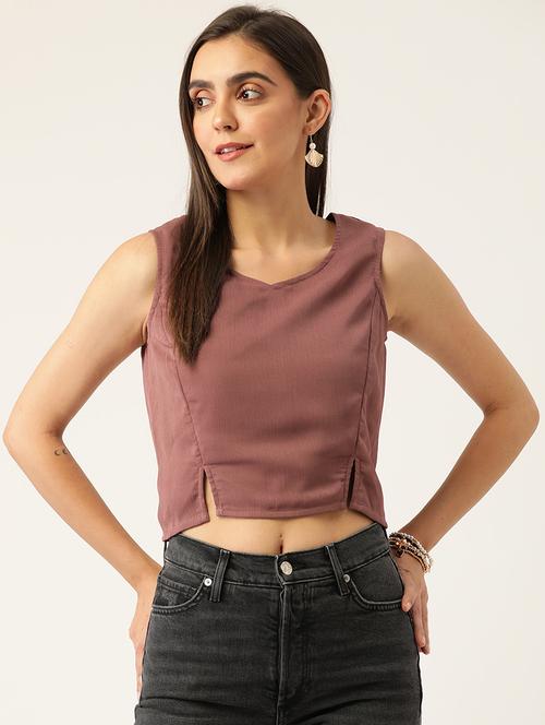 women solid sleeveless crop top - 22028525 -  Standard Image - 0