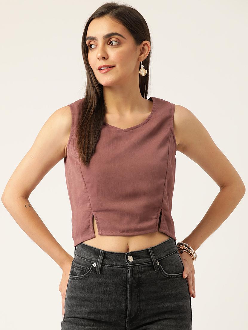 women solid sleeveless crop top - 22028525 -  Zoom Image - 0