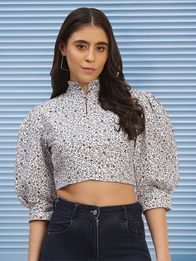 women floral print puff sleeve crop top - 22028526 -  Zoom Image - 0
