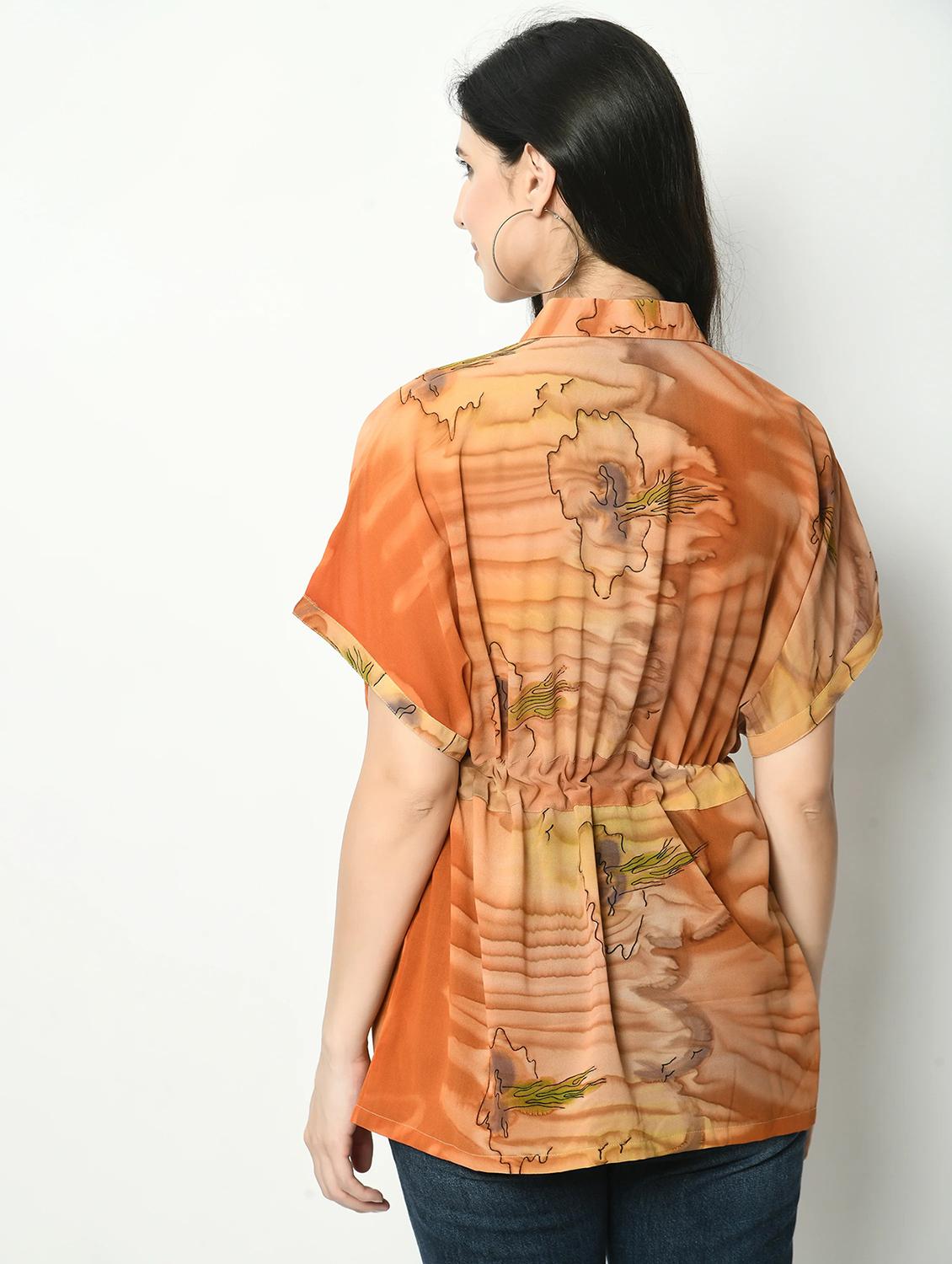 women printed collared kimono sleeve kaftan top - 22028528 - Standard Image - 3
