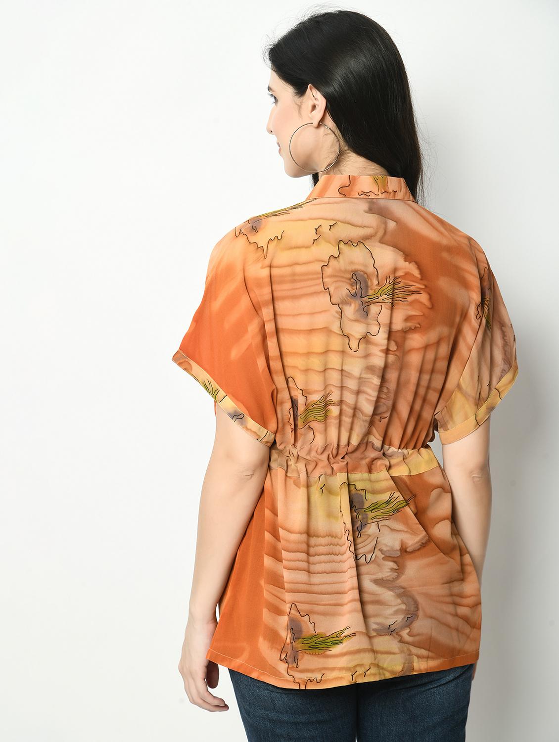 women printed collared kimono sleeve kaftan top - 22028531 - Standard Image - 3