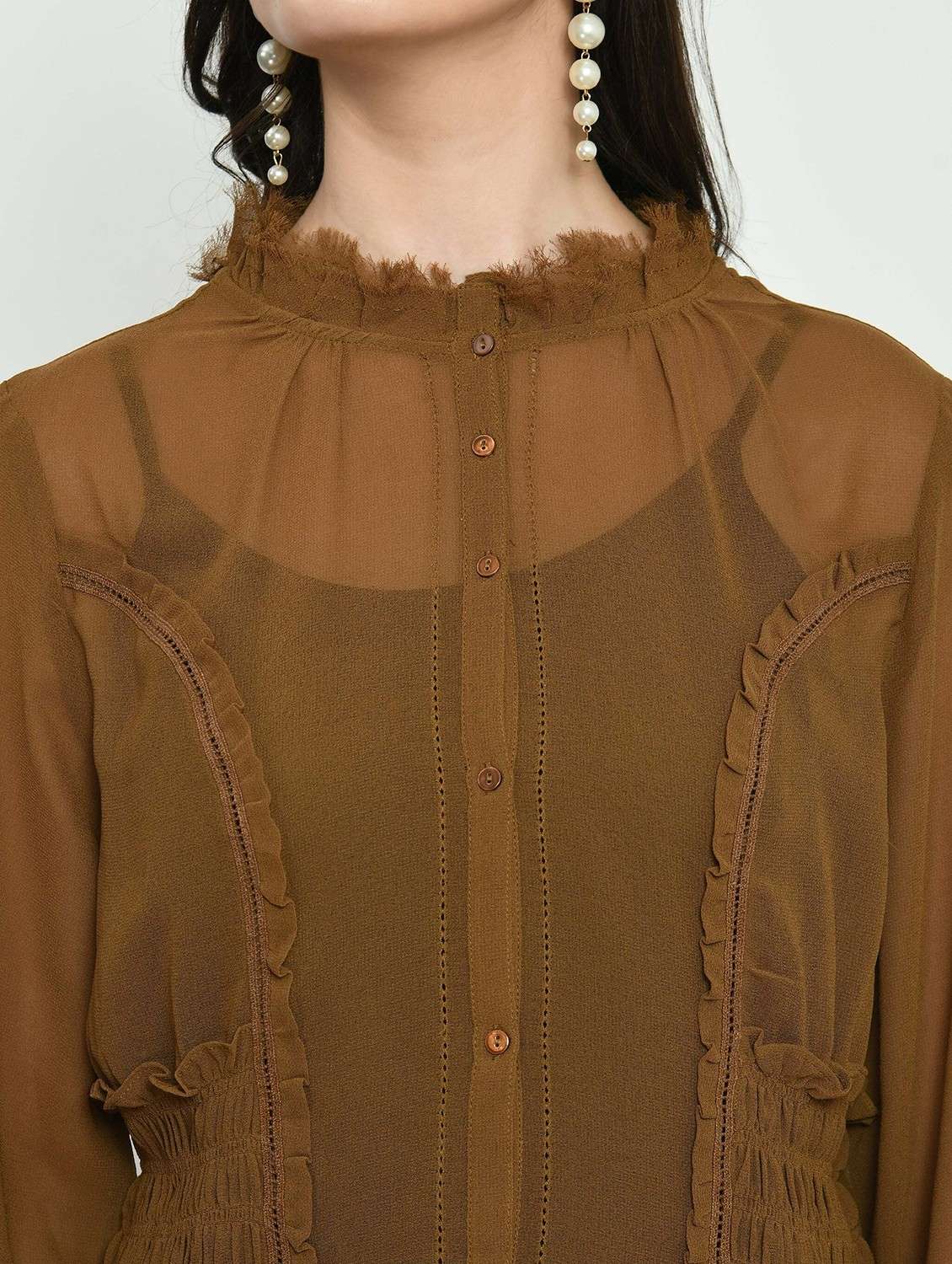 women solid long sleeve sheer regular top - 22028532 -  Standard Image - 3