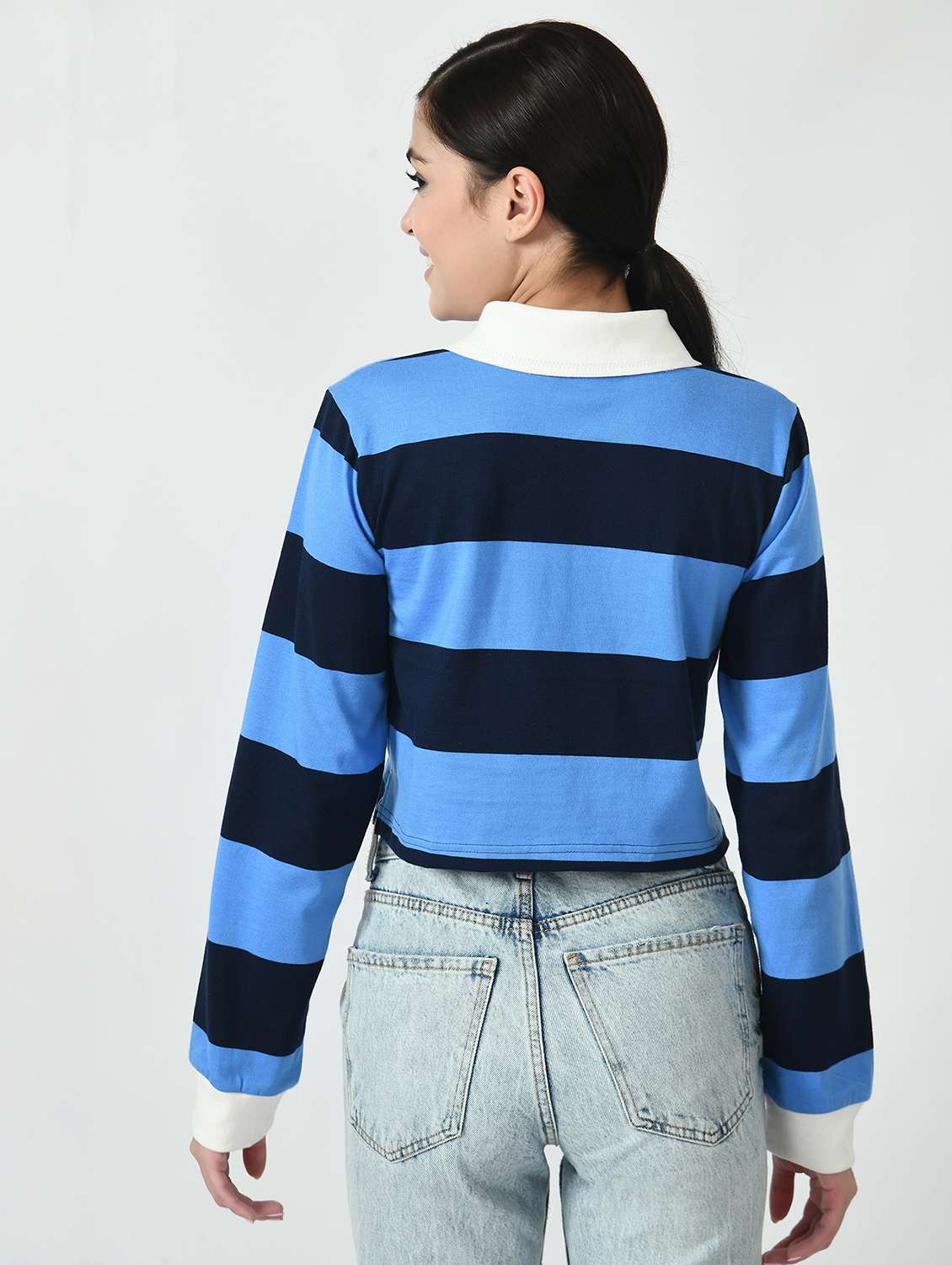 women color blocked long sleeve crop polo jacket - 22028533 -  Standard Image - 3