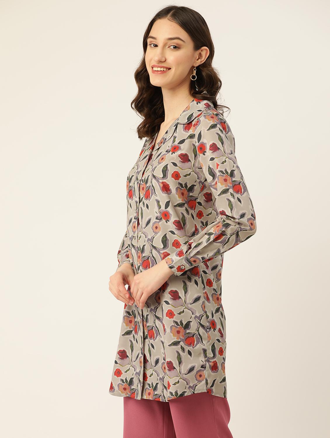 women floral printed long sleeve shirt tunic - 22028535 - Standard Image - 3
