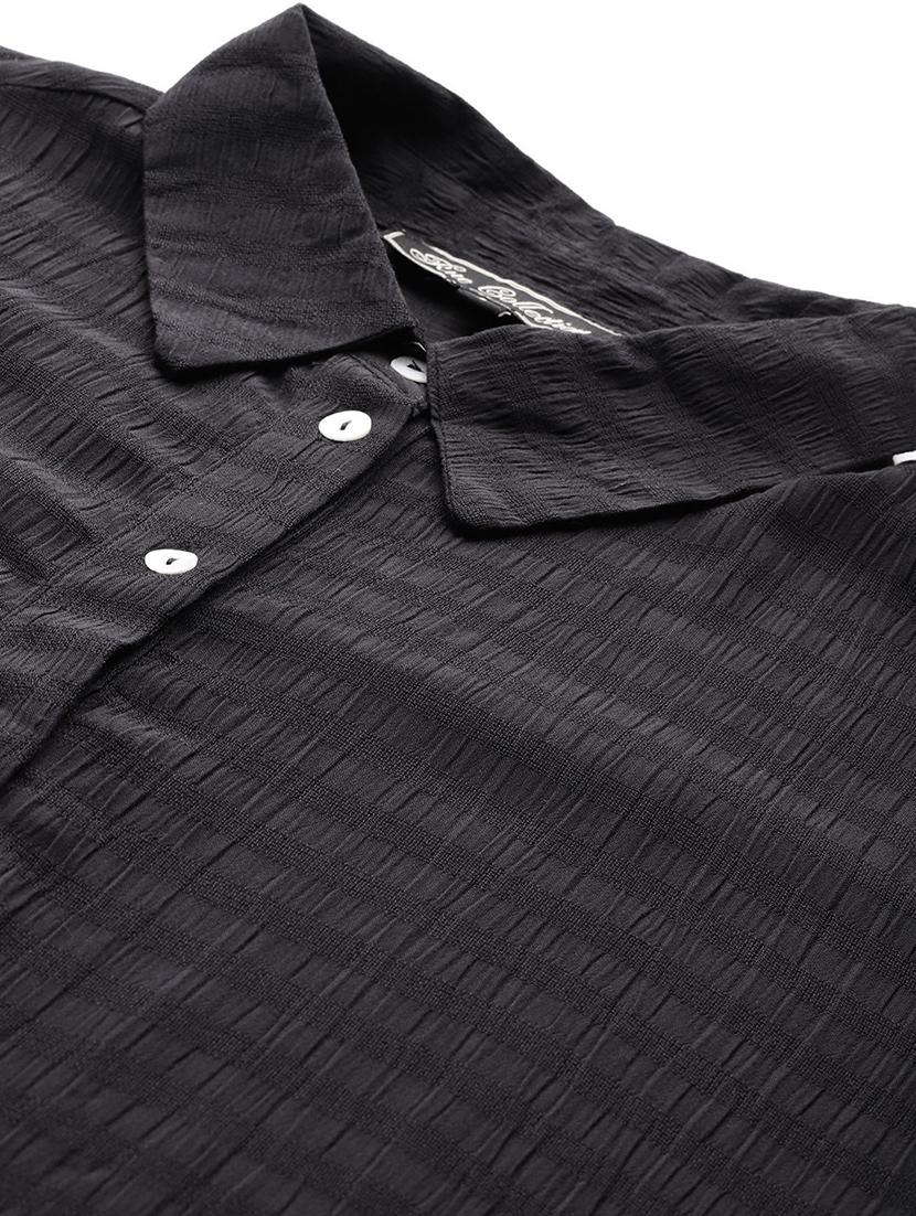 women black solid collared long sleeve shirt - 22028538 - Standard Image - 3