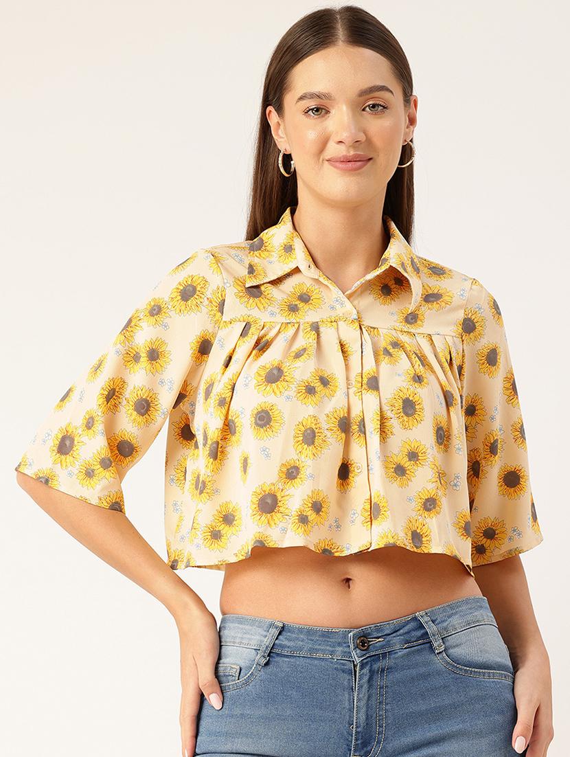 women floral print collared crop top - 22028542 - Zoom Image - 0