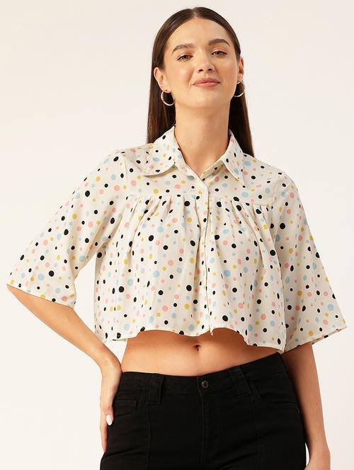 women polka doted collared crop top - 22028543 - Standard Image - 0