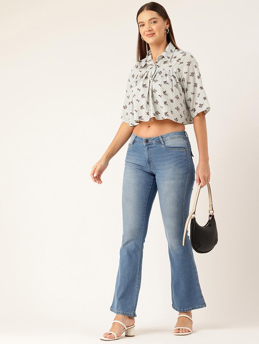women grey printed collared crop top - 22028544 - Standard Image - 3
