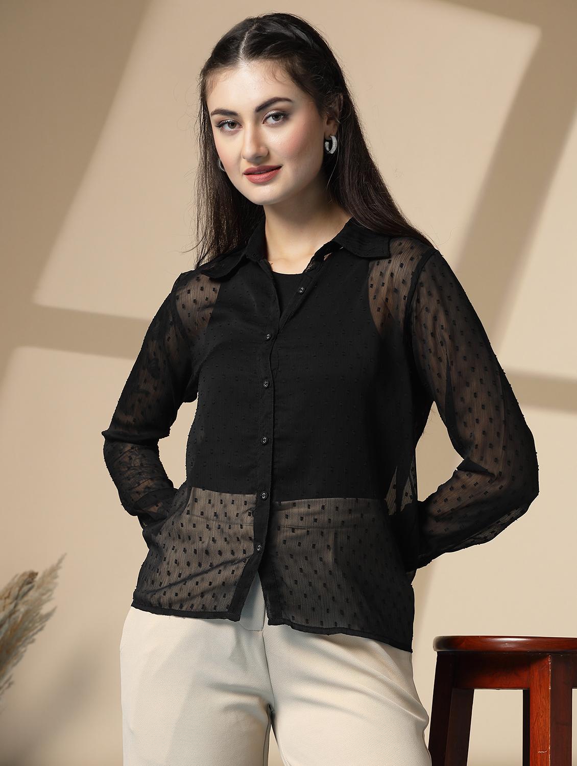 women black self designed sheer shirt top