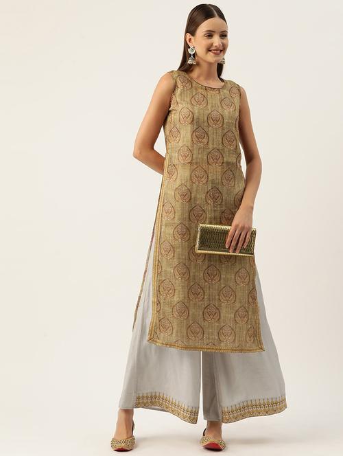 women printed sleeveless kurta palazzo set - 22028570 -  Standard Image - 0