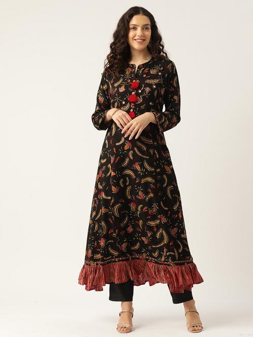 women printed long sleeve tiered kurta - 22028571 - Standard Image - 0