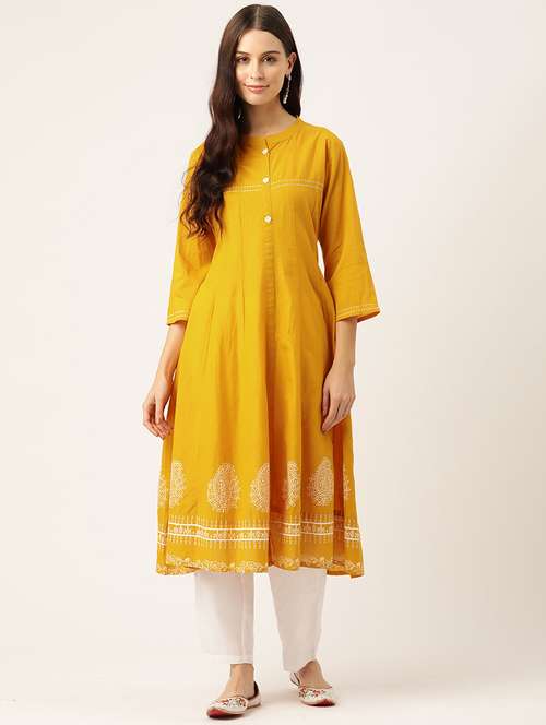 women printed three quarter sleeve a-line kurta - 22028572 - Standard Image - 0