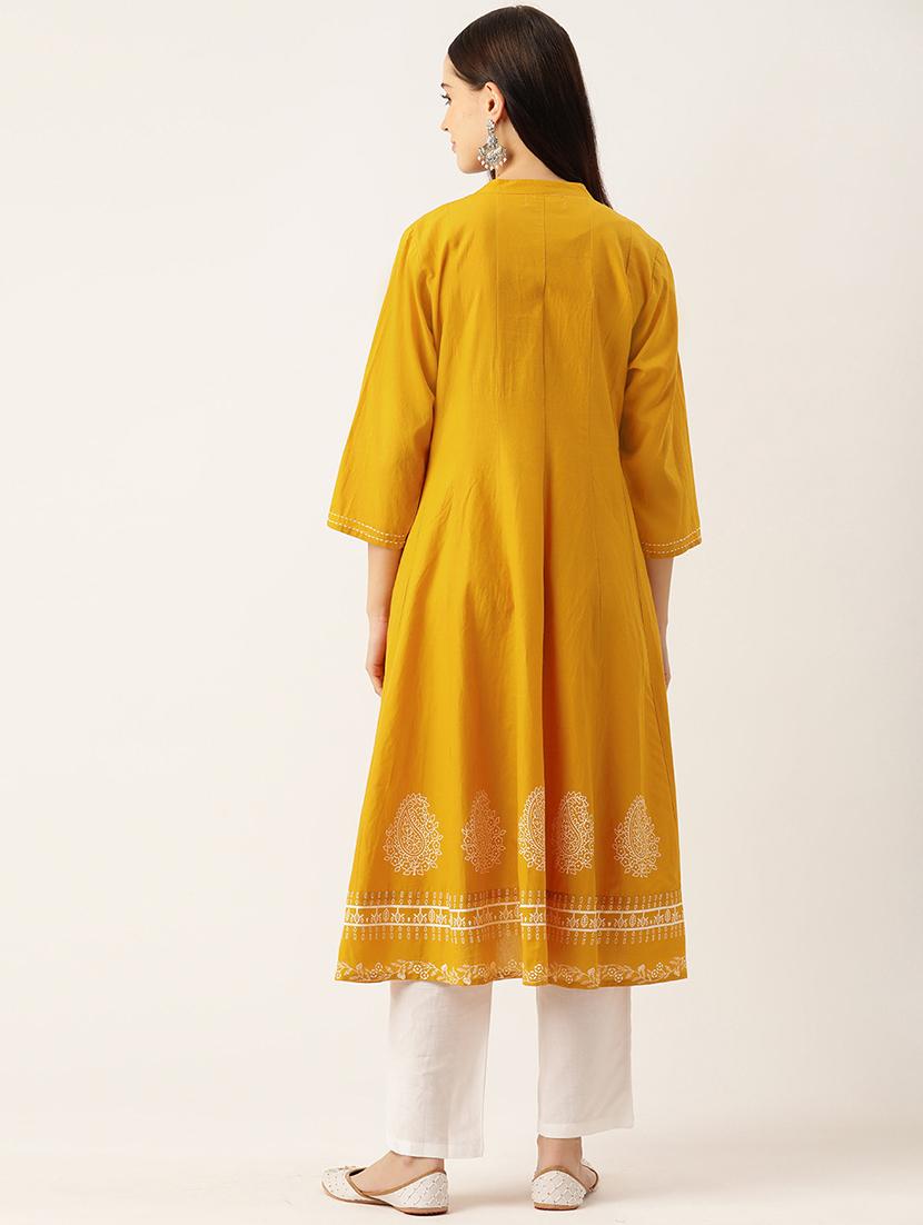 women printed three quarter sleeve a-line kurta - 22028572 - Standard Image - 3